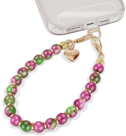 ROCONTRIP Beaded Phone Wrist Strap Handmade Phone Chain with 2 TPU Tether Tabs Detachable iPhone Charm Bracelet Strap For Women Girls-Red