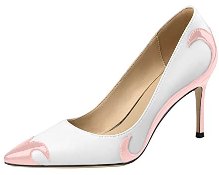 Scarpe corte da donna con tacco medio alto, punta appuntita, eleganti, da ufficio, formali, da lavoro, serate, feste, matrimoni, balli, lauree, occasioni con tacco imbottito, comode e leggere, rosa,