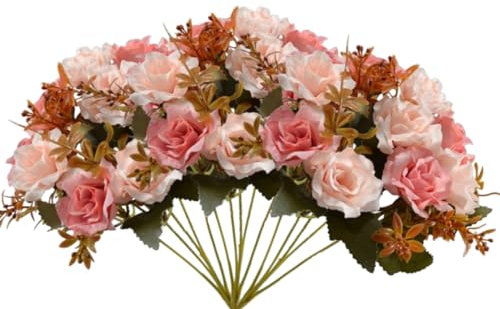 CHUANGOU 3 Pièces Bouquets de Roses artificielles,Artificielle Soie Rose Bouquet De Fleurs,pour La Décoration De Mariage Maison Décoration De Fête d'anniversaire Jardin Décor.(Poudre Profonde)