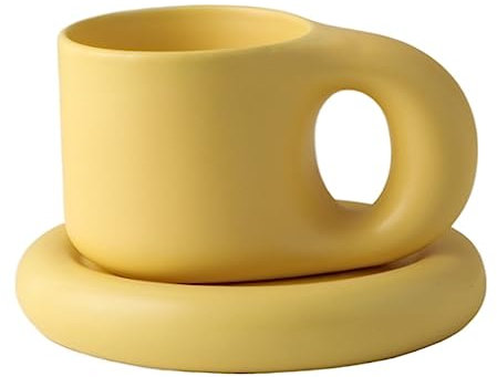 Becher Kaffeebecher Tasse Keramik-Espressobecher, Kaffeetassen, Faszinierendes Becher-Set Mit Untertasse, Kreative Geschenke, 300 Ml Kaffeebecher Kaffeetassen Tassen Teetasse (Color : Yellow, Size :