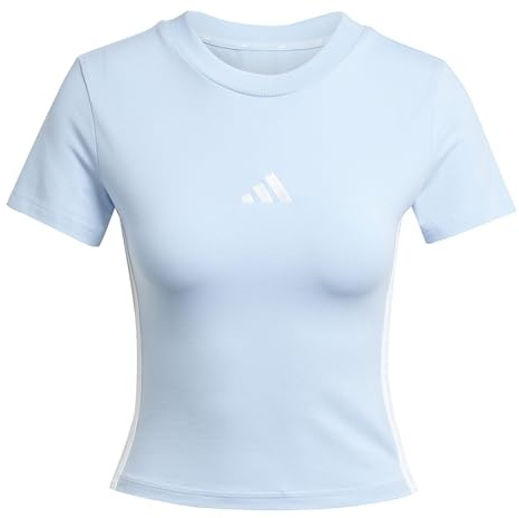 adidas Damen Essentials 3 Stripes Slim Baby Shirt, Glow Blue/White, S