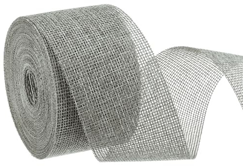 QUARKZMAN Jutegewebe-Band, 5 cm breit, 10 Meter Jutegewebe-Drahtband zum Verpacken von Geschenken und zur Dekoration von Zuhause und Hochzeiten, Grau
