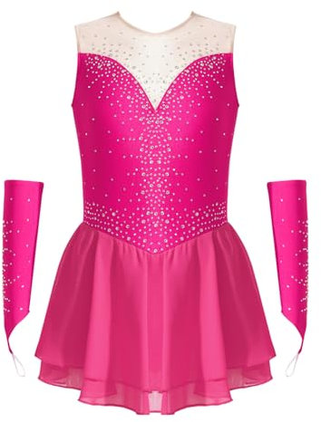 dPois Vestito da Balletto Bambina Strass Tutu Ballerina Body Danza Classica Moderna Abito da Pattinaggio Artistico Ballo Lirico Contemporaneo Costumi di Danza Samba Salsa Rosa Caldo A 15-16 Anni