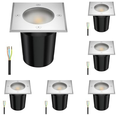 ledscom.de 6 Stück Boden-Einbauleuchte RELI für außen, IP67, edelstahl, gefrostet, 11 x 11cm, inkl. 7,6W LED Lampe 1103lm, 33°, warmweiß