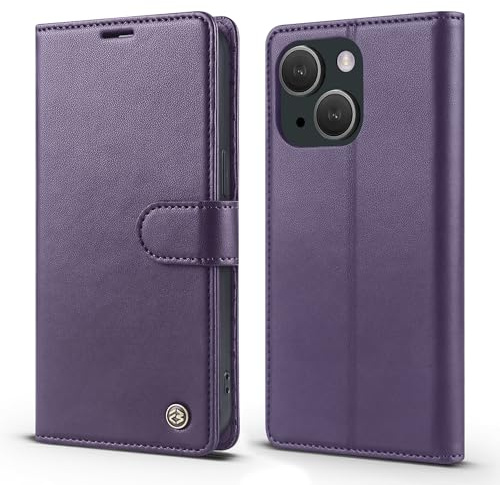 LOLFZ Wallet Case for iPhone 13 Mini (5.4), [RFID Blocking Card Slots][Kickstand][Magnetic Closure] Flip Case PU Leather Shockproof Protective Phone Cover for iPhone 13 Mini - Purple