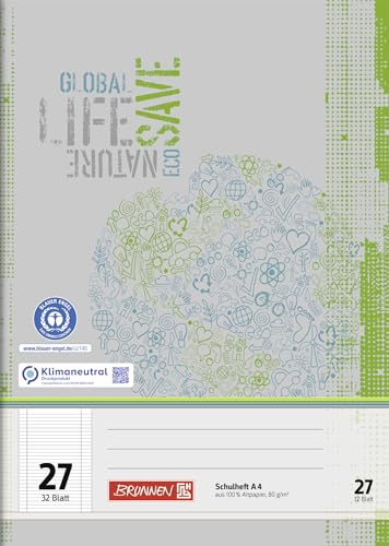 BRUNNEN Schulheft A4 Lineatur 27 32Blatt, Recyclingpapier