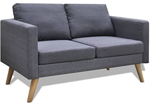 Cozynest Sofa 2-Sitzer mit Rückenkissen Sitzkissen Design Polstersofa Loungesofa Couch Lounge Stoffsofa Sitzmöbel Wohnzimmer Stoff Holzrahmen Stoff Dunkelgrau