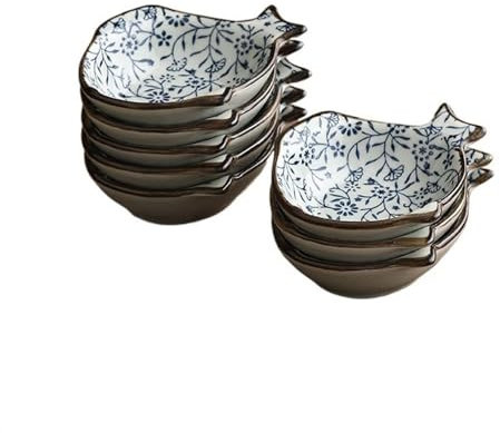 ZXFIYTBH Salad plate Cute Fish Shaped Dipping Dish Mini Ceramic Sauce Bowl Commercial Restaurant Useful Condiment Dish Plastic plate(8-piece)
