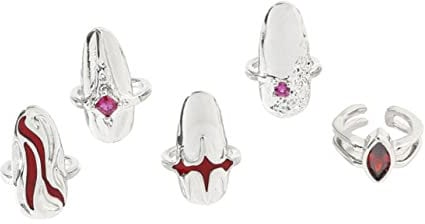 Mikinona Elegant Red Nail Ring Nail Tip Ring for Fingernails Set of Ring Nails Women Jewelry Ring Decor Women Finger Rings