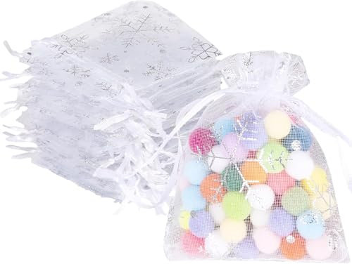 Organza Geschenksäckchen 50 Stück Geschenkbeutel Weihnachten Weiß 7x9cm Klein Sachsendecke mit Kordelzug