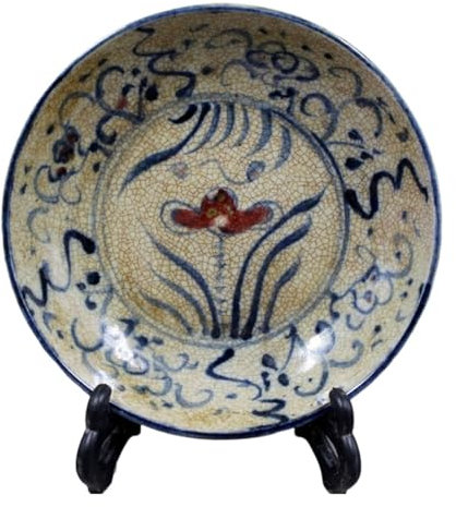 STSTS Assiettes décoratives en céramique, Assiette Chinoise en céramique Peinte à la Main, glaçage Bleu et Blanc, Motif Rouge