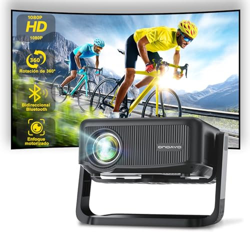 Mini Beamer 【360° Drehbarem Ständer & Auto Keystone & E-Fokus】 FHD 1080P 22000LM Projector mit WiFi6 und Bluetooth 5.2,70% Zoom ONOAYO abnehmbare Outdoor Heimkino Beamer Kompatibel mit