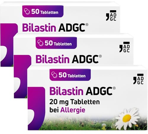 Bilastin ADGC Allergietabletten z.B. bei Heuschnupfen, Sparset 3x 50 Stück | Schnelle und langanhaltende Wirkung mit weniger Müdigkeit, bei Symptomen wie Schnupfen, tränenden Augen oder Nesselsucht