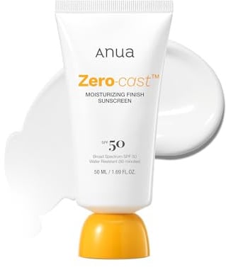 Anua, Zero-Cast Moisturizing Sunscreen SPF 50, Glow Natural Sunscreen for face, No White Cast, Hyaluronic Acid, Niacinamide, Oil-Free, Korean Skincare, 1.69 fl oz