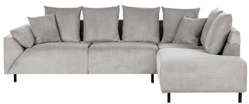 Beliani 4-Sitzer Ecksofa Cord hellgrau mit schwarzen Metallbeinen Kissen modern Lunner