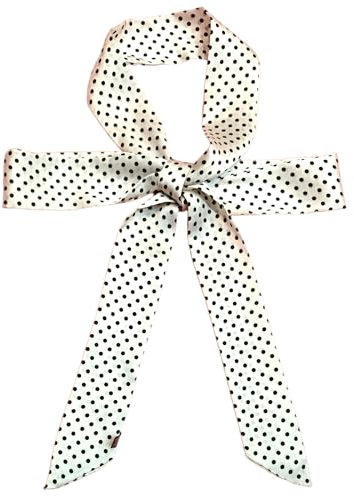 Damen Satin Gürtel 5cm x 195cm Band Imitated Silk Lange Schal Kleid Bund Hut Zubehör (Creamy White Mini Polka Dots)