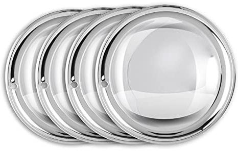 Universell passende Radzierblenden (4 Stück) 13 Zoll – Edelstahl poliert – Befestigungskranz aus Federstahl - Moon Caps für PKW, Oldtimer, Youngtimer, Anhänger, Transporter, etc…