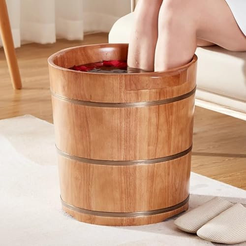 TT-YEC Bain De Pieds Traditionnel Portable, Baignoire De Trempage En Bois, Seau De Massage, Kit De Spa De Relaxation Des Pieds, Bol De Pédicure Avec Couvercle,A