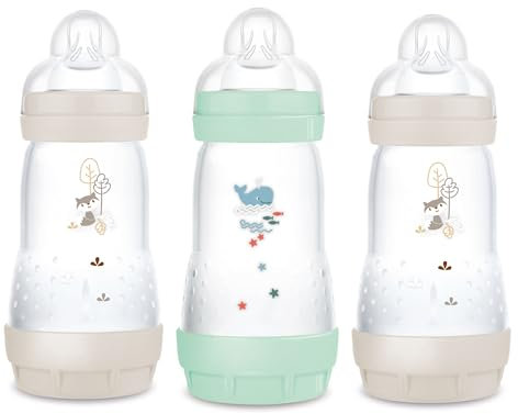 MAM Easy Start Anti-Colic Babyflasche | Milchflasche für Neugeborene | 94% Akzeptanz | 80% weniger Koliken | stillfreundliche Trinkflasche | Sauger Gr. 1 | 260ml | 0+ Mon | uni & mint | 3 Stück