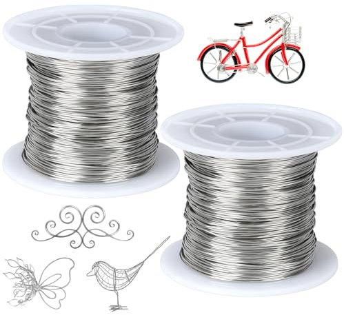 2 Rollos Alambre Acero Inoxidable, 100 Metros Alambre Manualidades Flexible De 0,5 mm con Carrete Para Tobillera Pulsera Tejido De Alambre Hecho A Mano DIY