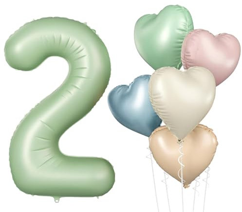 DazzJoy Luftballon 2. Geburtstag Grün, 40 Zoll Salbeigrün Luftballons Zahlen 2, Geburtstagsdeko 2 Jahre Junge, Ballon 2 Geburtstag Junge, Folienballon 2 Grün für Deko Kindergeburtstag 2 Jahre