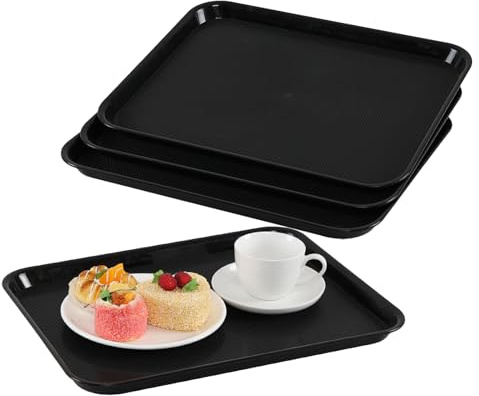 Buyitt 4 Pack Re-usable Fast Food Serving Trays, Plastic Cafeteria Serving Tray, Black (Can not Contact Food Directly)