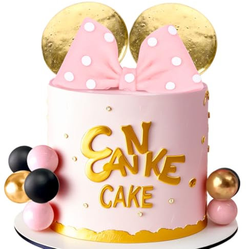 LaVenty Maus Kuchen Topper rosa Schleife Gold Ohren Kuchen Dekorationen für Mädchen Geburtstag BabyDusche Party Supplies