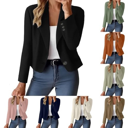 EMUKFD Blazers for Women UK Casual Smart Long Sleeve Summer Cropped Jackets Open Front Lightweight Cardigans Ladies Business Work Elegant Suit Jacket Office Wear Wedding Formal Outfits