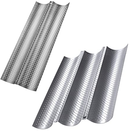 SMASOLO 2pcs Stainless Steel Non Stick French Bread Baking Tray Medium Small Wave Loaf Pans for Even Heat Conduction Molds for Bakers and Kitchen Use