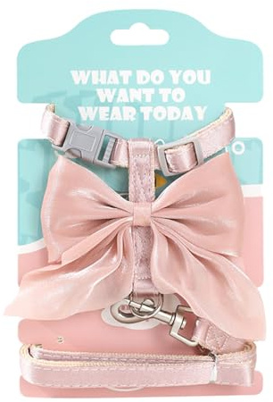 Pettorina per Gatti con Guinzaglio Antifuga, Imbracatura Regolabile con Grande Fiocco Decorativo, Guinzagli Riflettente e Comodo per Passeggiate Sicure di Gatto e Cuccioli (Rosa, M)
