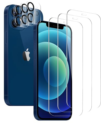 SUJASEN 3 Pièces Protection D'écran pour iPhone 12 Mini +3 Pièces Caméra Arrière Protecteur Film, 9H Dureté Anti-Rayures Trempé Protecteurs d'écran, Sans Bulles