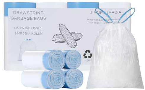 JIMMRAUMADIA 260pcs Bolsas de Basura 5L, con Cordón, Degradable Müllbeutel | Bolsas de Basura Anti Goteo con Cordón, Bolsas de Basuras, Trash Bags, Biodegradable Müllbeutel, para Cocina, 32 x 35cm,