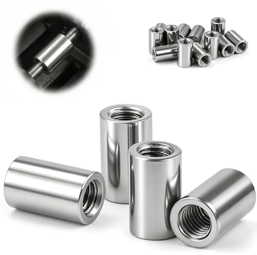 mawmuaw 8 Pezzi Manicotto Filettato M10x16x50 mm Dadi di Accoppiamento Tondi M10 Manicotti Filettati Rotondi Dadi di Accoppiamento Acciaio Inossidabile 304 Dado Lungo per Barre Filettate Viti Bulloni