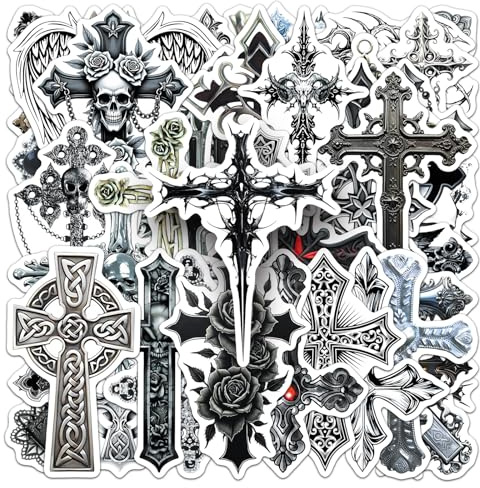 Das Kreuz Aufkleber 50 Stücke Niedlich Deko für Auto Laptop Skateboard Fahrrad Moped Motorrad Fahrrad Computer,Geeignet für Erwachsene Cross ästhetisch Sticker Set