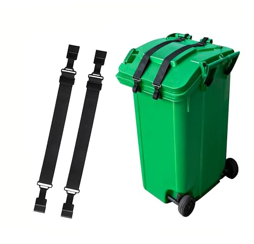Wheelie Bin Locks, 2 Pcs Bin Locks Wheelies, 47.24 x 1.97 inches Wheelie Bins Lid Strap for Use in High Winds Storms Prevent Animals Rummaging Wind & Spilling (Black)