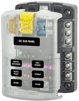 Blue Sea Systems ST Blade Fuse Block 6 Way Circuits with Negative Bus and Cover, 100 Amps, 5025