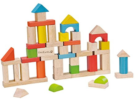 EverEarth 50-teilige Bausteine aus nachhaltigem Holz – Buntes Bauklötze-Set zur Förderung von Kreativität und Motorik – Umweltfreundliches Lernspielzeug für Kinder – EE32569