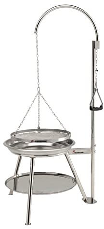 LANDMANN Schwenkgrill Geos - inkl. Erdspieß | Verchromter Grillrost, mit Sicherungsrand | Feuerschalen-Stativ, Grillrohrbogen & Ablagetisch pulverbeschichtet | Emaillierte Feuerschale [Edelstahl]
