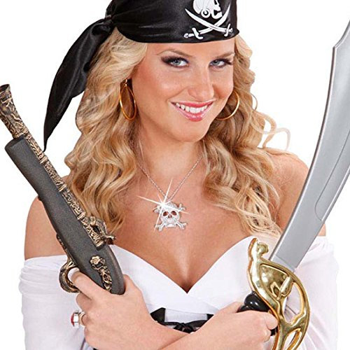 NET TOYS Totenkopf Kette Piraten Halskette Silber Totenschädel Anhängerkette Strass Skull Halsschmuck Punkrock Hals Schmuck Halloween Kostüm Accessoire