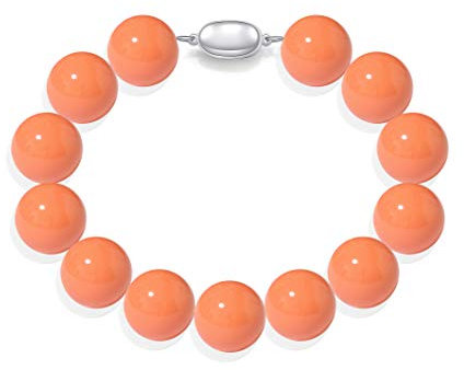 Schmuckwilli Perlenarmband für Damen & Mädchen - 20cm Länge mit 14mm großen orangen runden Perlen - Elegante Armband mit Muschelkernperlen MK Perlen für jeden Anlass - die Perlenarmreife für Frauen