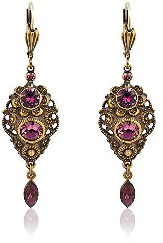 NOBEL SCHMUCK Jugendstil Ohrringe mit Markenkristallen Lila Antik Gold Amethyst