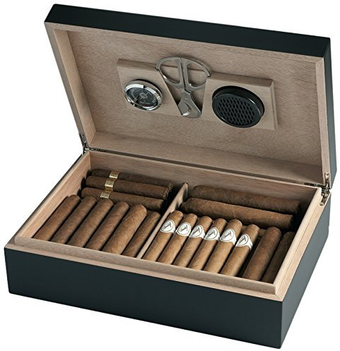Egoist Premium - Zigarren Humidor Box aus Holz mit Hygrometer und Befeuchtungssystem für ca. 25 Zigarren I Zigarren-Zubehör - Schwarz