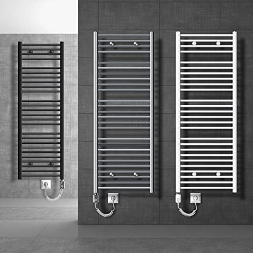 ECD Germany Radiateur avec Élément Chauffant Électrique 1200W - 500 x 1800 mm - Blanc - Connexion Latéral - Forme Droite - Kit de Montage Mural Inclus - Sèche-Serviettes Sahara pour Salle de Bain
