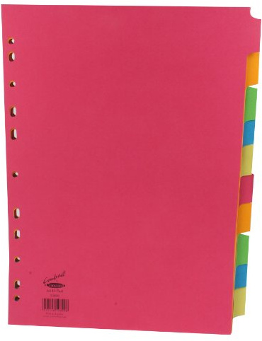 Concord Bright Subject Dividers Europunched 10-Part A4 Assorted Ref 50899