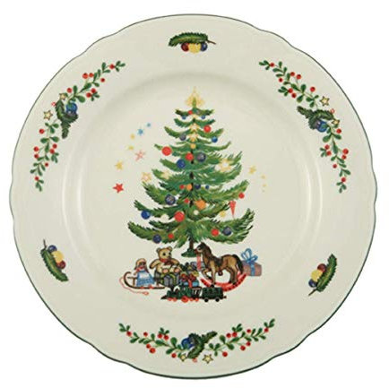 Seltmann 001.290677 Traditional Porzellan Brotteller Flach, Rund mit Relief, Marieluise Elfenbein Weihnachten 43607, Grün, 17cm Durchmesser