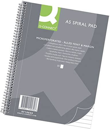 Q-Connect Spiral-Notizblock A5 Liniert / 80 Blatt / 160 Seiten/Notizbuch Spiralblock Collegeblock/Notizblock mit Spiralbindung/Schulblock Schreibblock