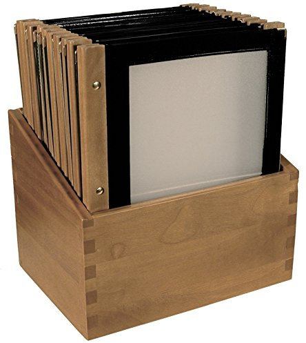 Speisekartenmappe aus mehrfach teakfarben lackiertem Buchenholz, für DIN A4 Speisekarten, als Kasten mit 20 Mappen, als Einzelmappe oder 5 St. Einlegehüllen | ERK (Einzelmappe, schwarz)