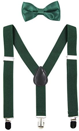 HANERDUN Unisex Hosenträger mit Fliege für Jungen und Mädchen, Befestigung mit drei Kleiderclipse am Hosenbund möglich