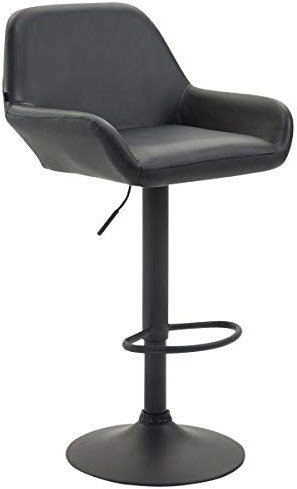 CLP Barhocker Braga Kunstlederbezug I Höhenverstellbarer Barstuhl Mit Metallgestell I Thekenhocker Mit Integrierter Fußstütze, Farbe:schwarz, Gestell Farbe:schwarz