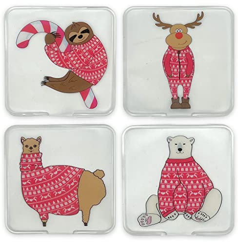 Handwärmer Taschenwärmer Sets wiederverwendbar, Wärmepad für kalte Tage und für unterwegs, Wärmeknickkissen mit tollen Motiven (4er-Set Tiere mit Weihnachtspullover)